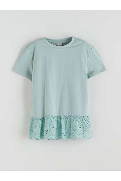 LC Waikiki Lcw Kids Girl's T-Shirt with Crew Neck Scallop Detail