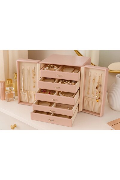 Evistro 5 أدراج من الجلد من الخارج والمخمل من الداخل، صندوق مجوهرات، منظم، من...