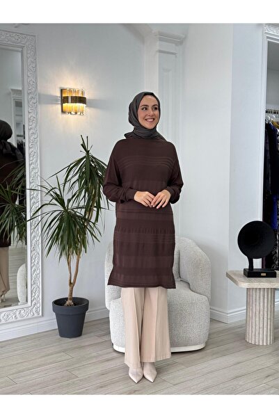 MissWhence Triko Tunik Kahverengi MİSS-222