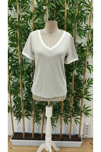 ALPACO Bluză de damă cu mânecă scurtă cu decolteu în V din viscoză