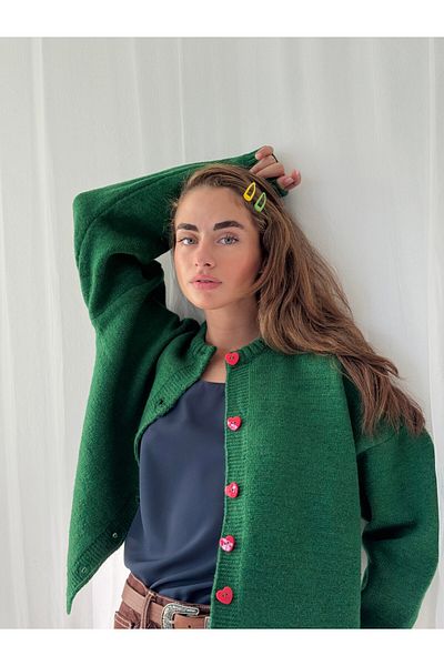 Retrobird Heart Button Cardigan Women's Green