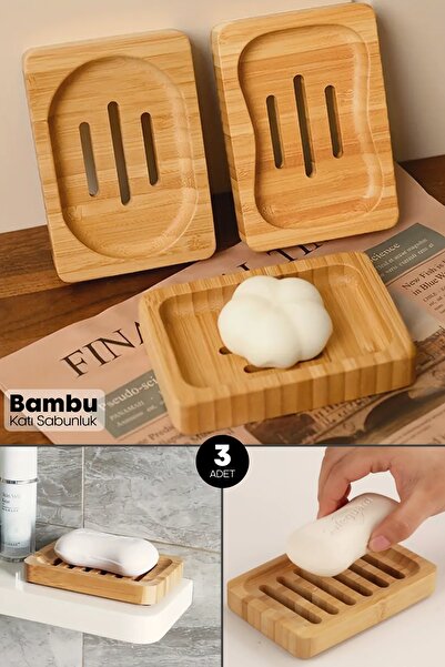 Tilbe Home 3 Adet Doğal Bambu Katı Sabunluk Mutfak Banyo Organizeri Dekoratif...