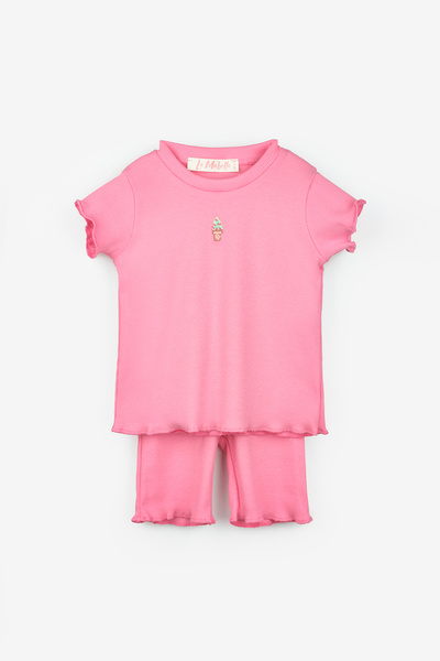 Le Mabelle Pink Ice Cream Embroidered Camisole Shorts Girl's Double Set - Alina