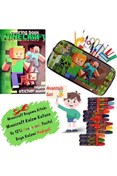 booddie Mınecraft Boyama Kitabı Stickerlı, Kalemlik ,kalem Kutusu Kalem Çanta...