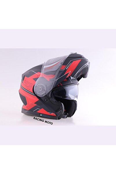 NCR KASK ÇENE AÇILIR VİSÖRLÜ 160 ECE BELGELİ- KIRMIZI GRAFİK 2 ( Sticker Hediyeli )