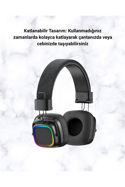 Genel Markalar Kablosuz Rgb Işıklı Katlanabilir Bluetooth Kulak Üstü Kulaklık
