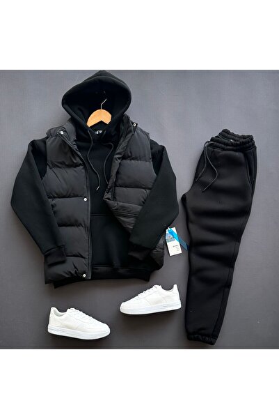 THEGENTMAN Erkek Şişme Yelekli 3 İplik eşofman takımı (yumuşacık puf kumaş)