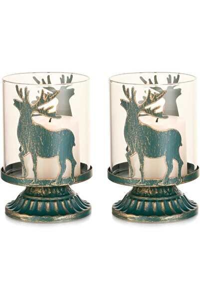 OEM Green glass and metal candle holders set of 2 pieces 12 cm