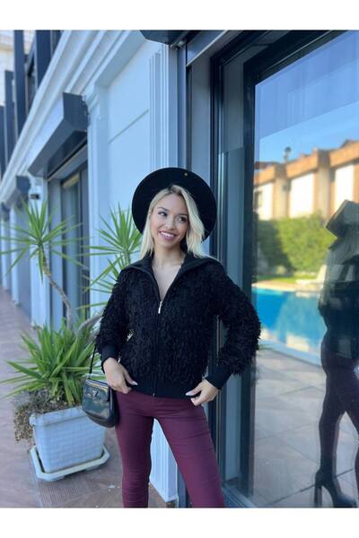 For Angels Fringed Lace Zippered Collar Knitwear Cardigan
