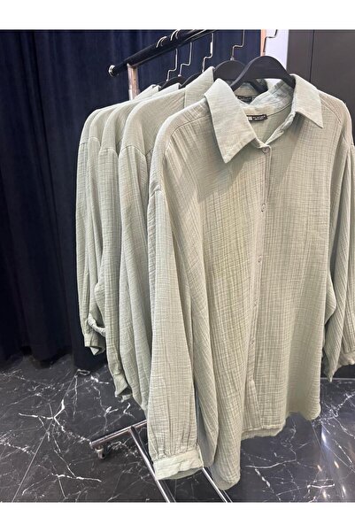 Butik قميص موسلين أخضر نعناعي