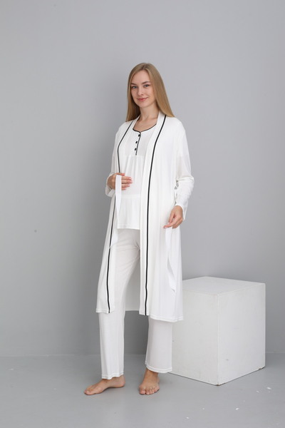 Miss Dünya Lissa White Morning Short Sleeve Breastfeeding Suitable Pregnant and Postpartum 4 Piece Pajama Set