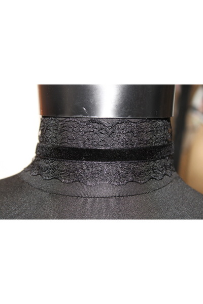 Mournbelle Gotik Siyah Kadife Şeritli Dantel Choker