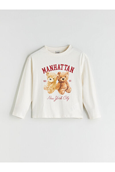 LC Waikiki Tricou de fete cu guler rotund, mânecă lungă, imprimat