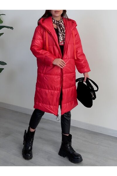 COjans معطف منفوخ بسحاب وتفاصيل أربطة - أحمر - مجموعة