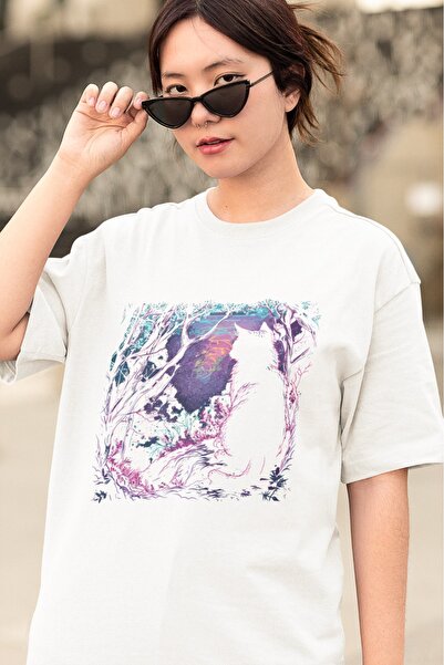 ArtYus TRIOCĂ CU MÂNĂ SCURTĂ CU Gât rotund, cu imprimeu TRANSFER, pisică LAND...