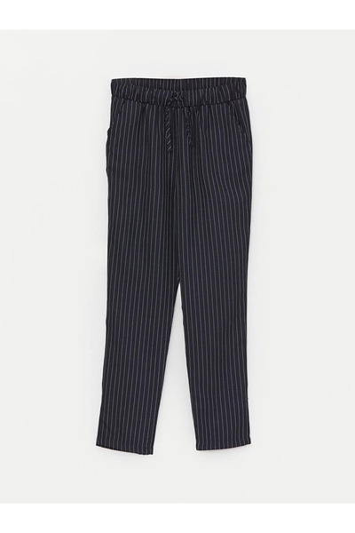 LC Waikiki Lcw Kids Navy Blue Elastic Waist Striped Girl's Trousers
