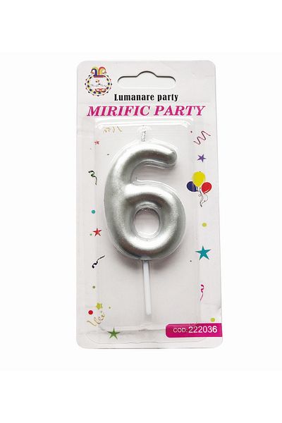 SDX Market Cake candle, number 6, metallic silver