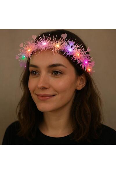 Go İthalat Kalp Püsküllü Gece Parıltısı 3 Modlu LED'li Işıklı Taç Pembe Renk (5258)