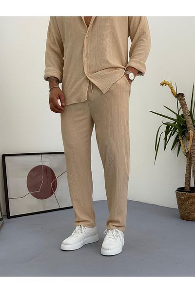 Baycombine35 Unisex Relaxed Fit Wrinkle Crinkle Fabric Trousers