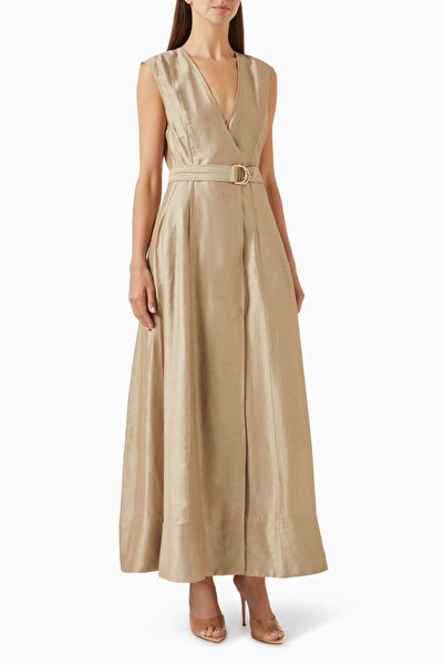 Acler Bej Hepworth D-ring Kemerli Maxi Elbise - %53 Keten, %36 Viskoz, %11 Naylon