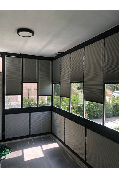 Pembepanjurevtektıl CAM BALKON ANTRASİT PLİSELİ PERDE