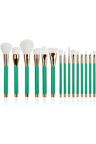 O Ozone مجموعة فرش مكياج احترافية مكونة من 15 قطعة بمقبض خشبي - أخضر