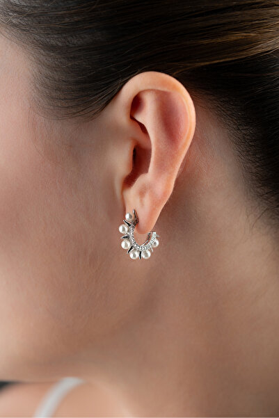 Silvano Jewelry 925 Ayar Gümüş Çivili İncili Küpe