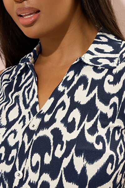 Stil Diva Plus Size Zero Sleeve Abstract Patterned Button Detailed Blouse 322678