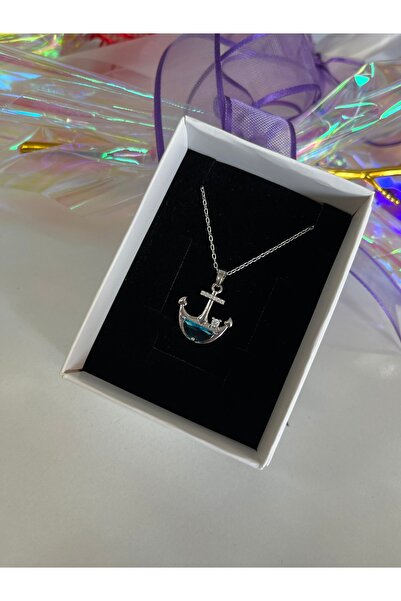 ilk ve tek Kadın 316l çelik mavi zirkon taşlı çapa kolye