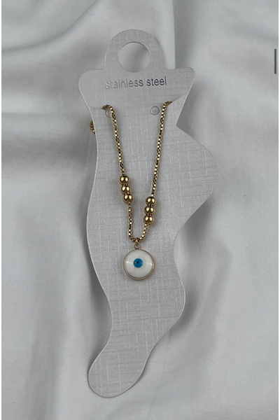 Butik خلخال من الفولاذ مع خرز عين الشر