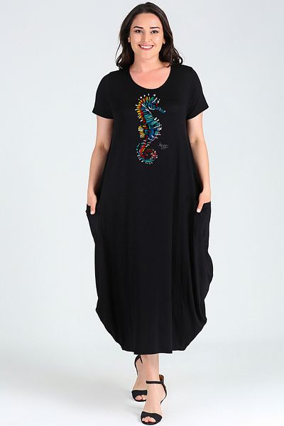 Curvy Trend Plus Size Seahorse Printed Jumbo Short Sleeve Dress