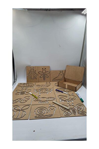 Mu Art Ahşap مجموعة رسم مونتيسوري خشبية للحشرات في صندوق 15 قطعة