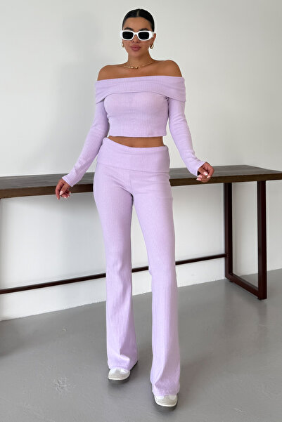 MODAGEN Women's Lilac Madonna Collar Interlock Suit with Bottom-Top Pants