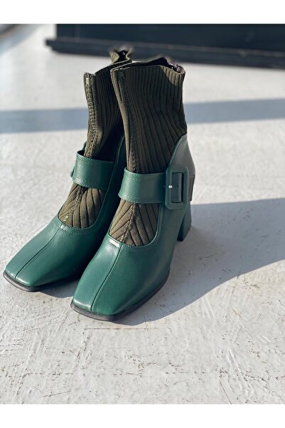 I Love Shoes Clyra Mat Deri Triko Haki Kadın Streç Bot