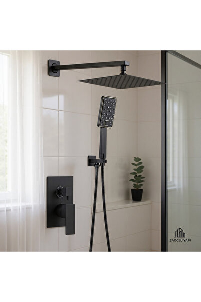 İSAOĞLU YAPI Siyah Ankastre Duş Seti Mat Siyah Ankastre Duş Sistemi Paslanmaz...