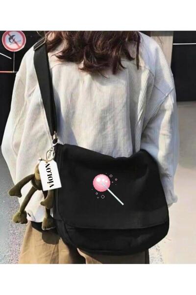 Violon Μαύρη τσάντα ταχυδρόμου με στάμπα Lollipop