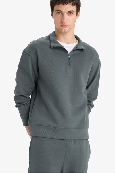 DeFacto New Season Boxy Fit Stand Collar Half Zip Skuba Diver Fabric Sweatshirt