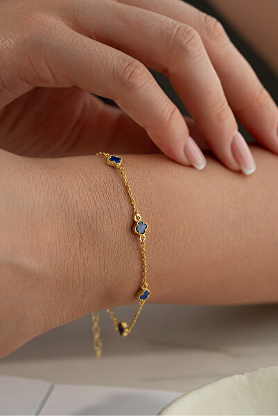 Silvano Jewelry 925 Ayar Gümüş Mavi Taşlı Yonca Bileklik