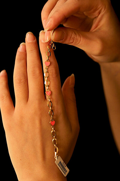 GÜLENLER ALTIN 14 Ayar Altın Pembe Kalpli Bebek Künye