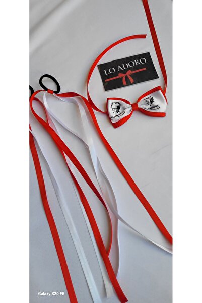 LO ADORO 23 April 2 Pieces 1 Pair Show Bracelet 1 Piece Boy's Ataturk Picture Red and White Bow Tie