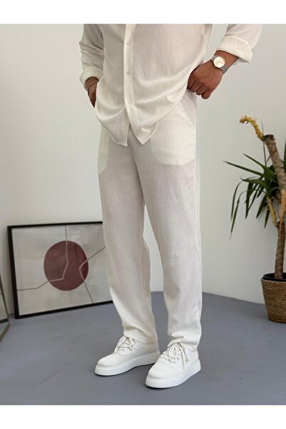 Combineman35 Unisex Relaxed Fit Wrinkle Crinkle Fabric Trousers