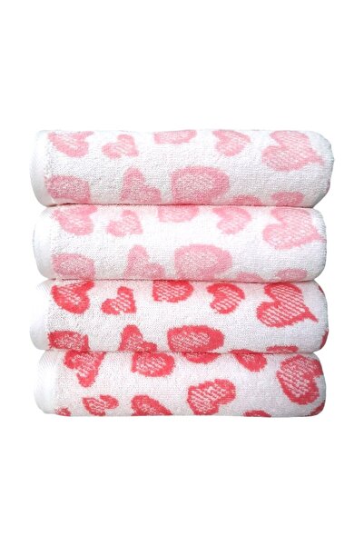 Özdilek Eko Heart Towel 4 Pieces - Coral Pink