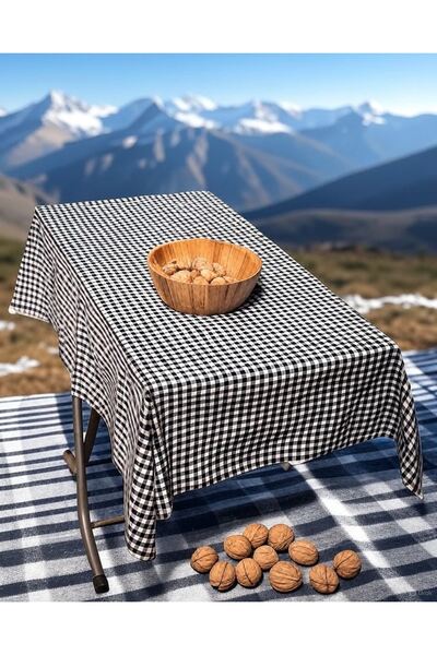 Exve Exclusive Black White Gingham Cotton Woven Eco-Friendly Camping Caravan Tablecloth 120 cm