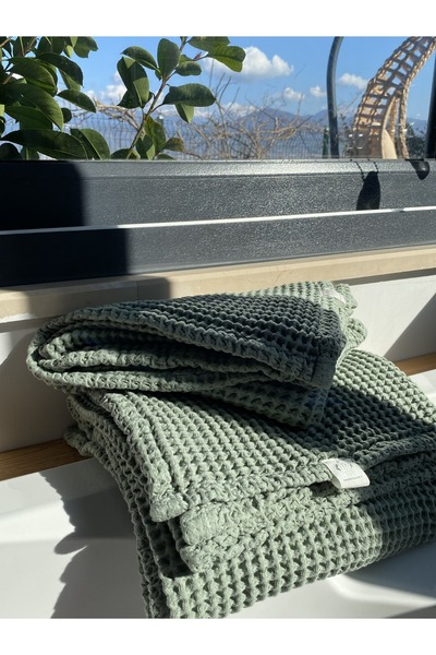 Tasarım Hb&Victory Premium Waffle 100% Cotton 4-Piece Green Color Bath Towel Set