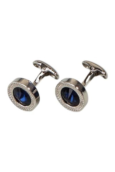 The Casius. Shirt Cufflinks with Embossed Design - Blue and Silver
