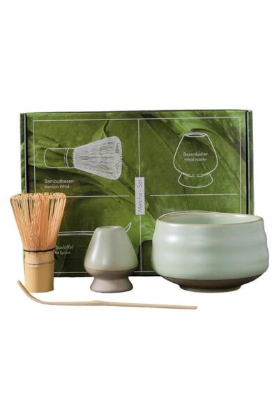 Generic HOMESTAR 4 Piece Matcha Set, Traditional Japanese Tea Set with Ceramic Bowl, Scoop, Prong Bamboo Wh