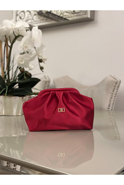 mossi Kadın Bordo Saten Suni Deri Askılı Clutch Günlük Ve Abiye Çanta