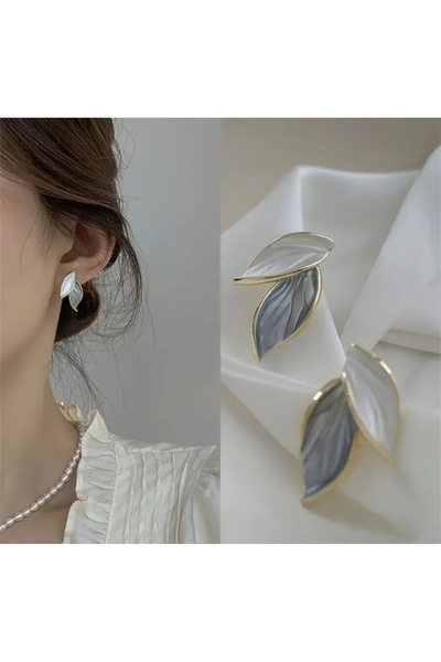 Alaçatı Boho Style White Gray Leaf Earrings