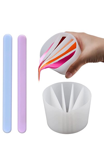 Generic Excefore Split Cups for Paint Pouring, Reusable Silicone Pouring Mixing Acrylic Paint, with 2 Stir