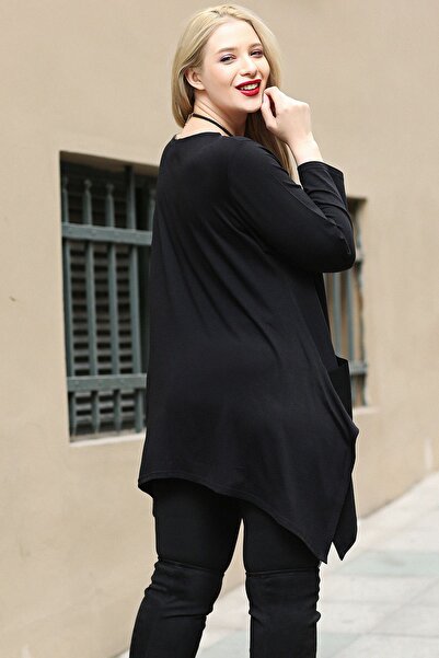 Curvy Trend Plus Size Tukan Printed Long Sleeve Tunic with Front Pocket and Slit